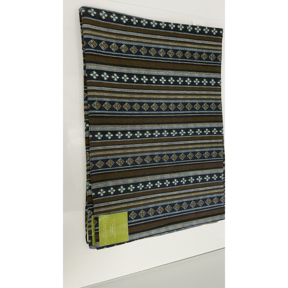 6 Avon Y2K Home Placemats Set Blue Brown Woven Boho Geometric Stripes Cotton